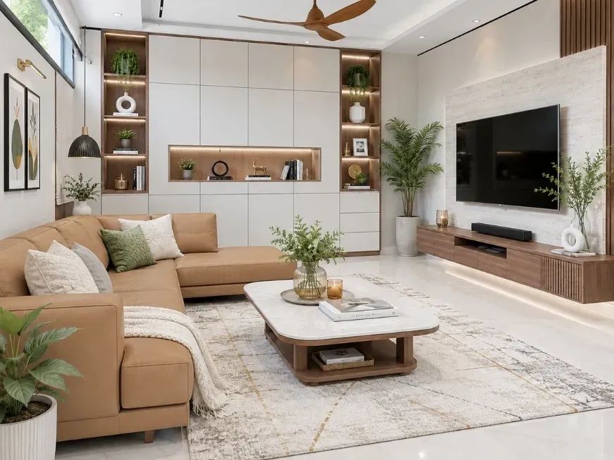2bhk interior design living room smart storage