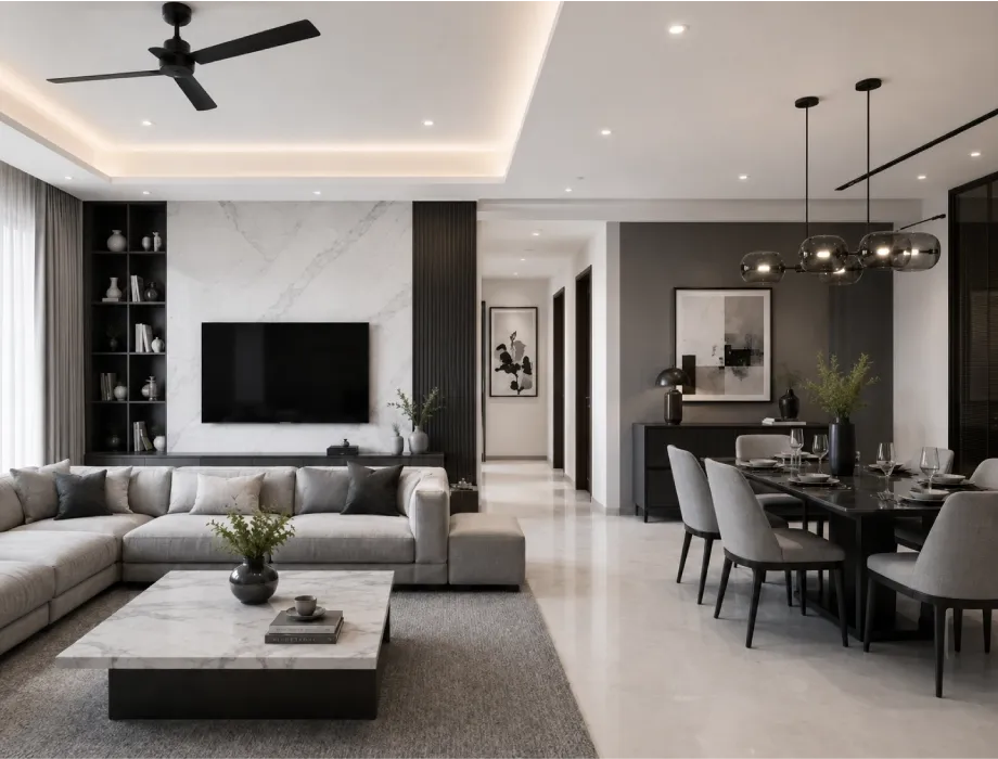 3bhk living and dining room ideas for gurugram homes