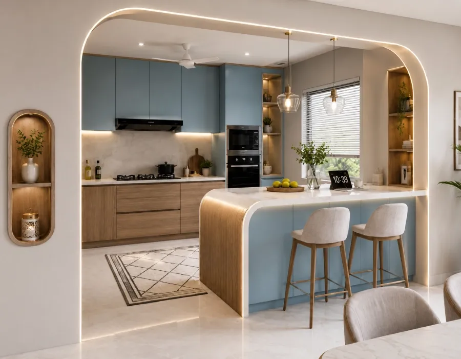 Kitchen Interior Breakfast Counter Design in Noida